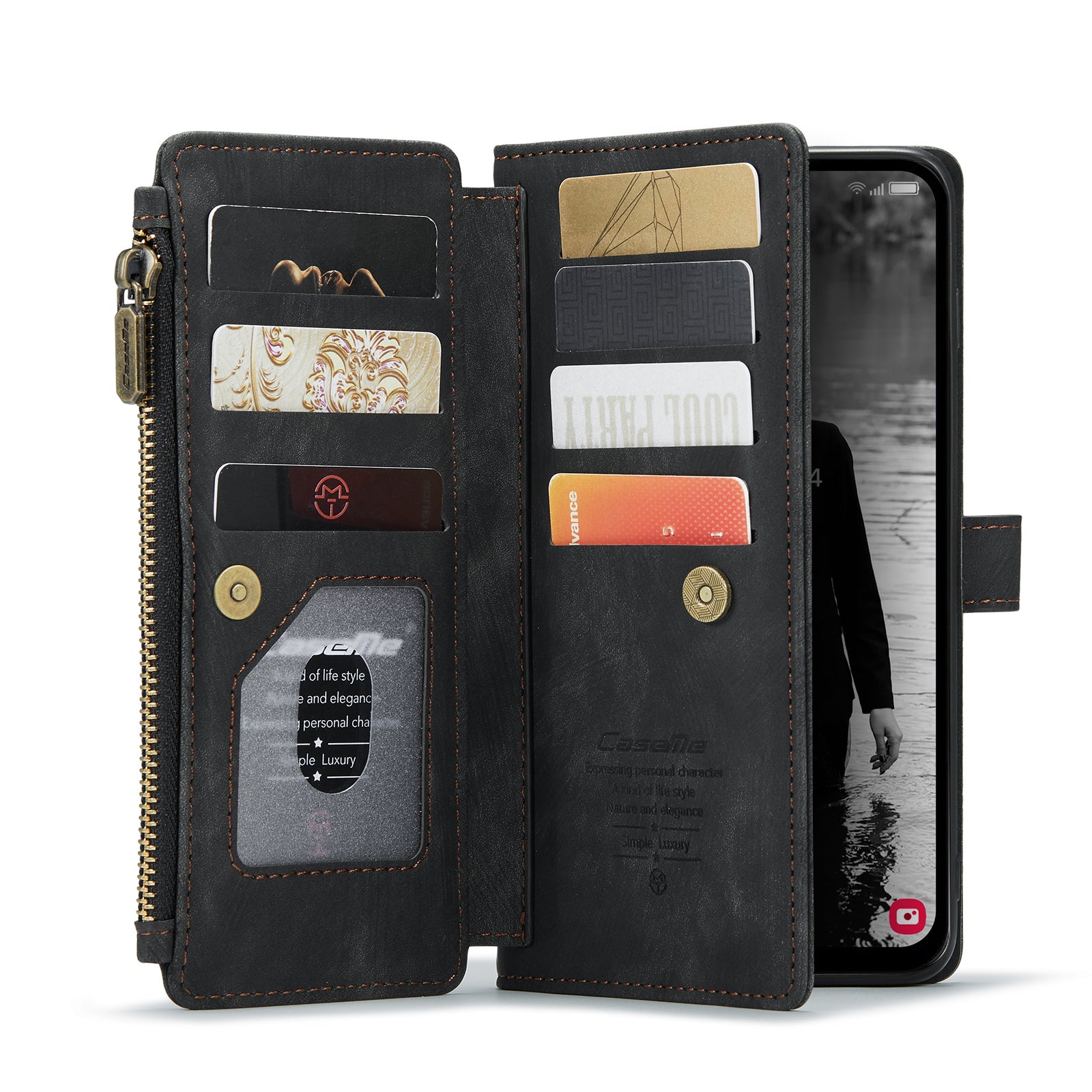 For Samsung Galaxy A16 5G / A16 4G Case CASEME C30 Series PU Leather 10 Card Slots Wallet Phone Cover - Black For Samsung Galaxy A16 5G / A16 4G Case CASEME C30 Series PU Leather 10 Card Slots Wallet Phone Cover - Black